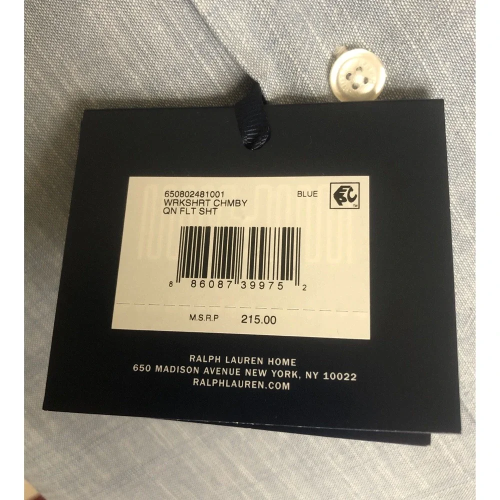 Ralph Lauren‎ Sheet Queen Flat Workshirt Chambray Blue NEW